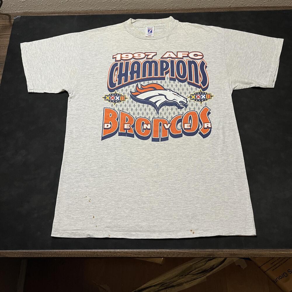 Vintage Denver Broncos 1997 AFC Champions Shirt John Elway NFL Football Logo 7